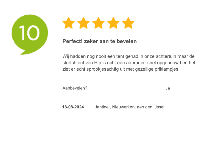 recensie Jantine 18-08-2024 Stretchtent huren